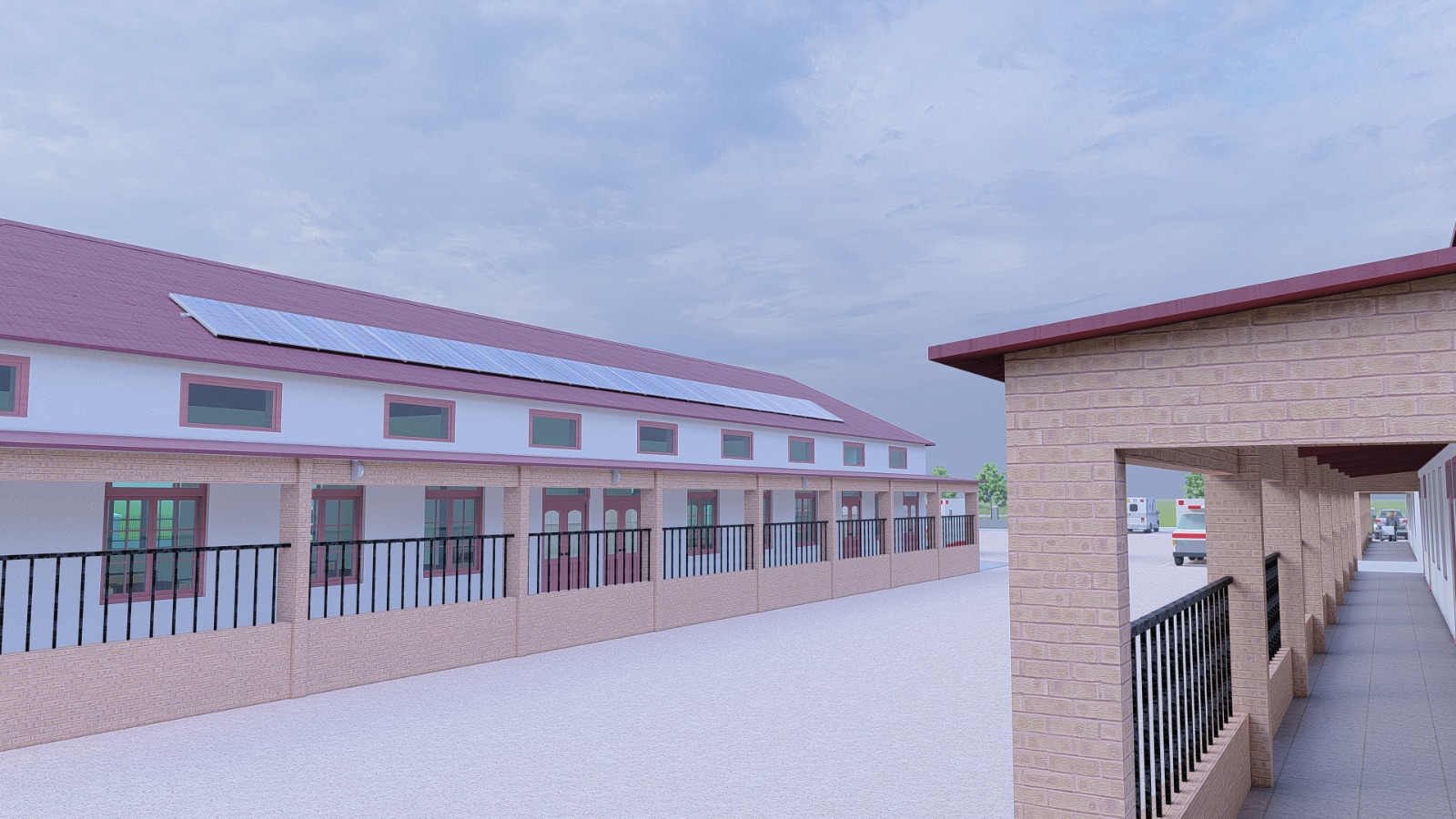 Architectural rendering of the proposed Anyidi Community Medical Center courtyard